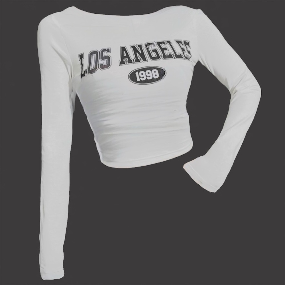 White Long Sleeve Graphic Crop Top